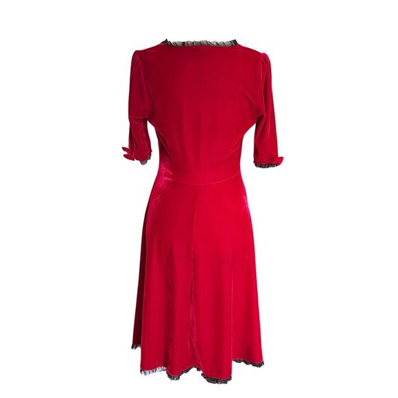 Sourpuss Velvet Vivienne Pinup Dress Women's Size M Med Mini Lace Trim 1245 vamp - Picture 8 of 14